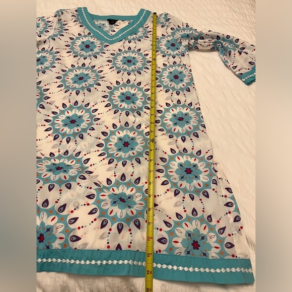 LA LINGERIE Tunic Nightgown 3/4 Sleeve 100% Cotton Mandala Pattern Embroidery - Picture 11 of 13